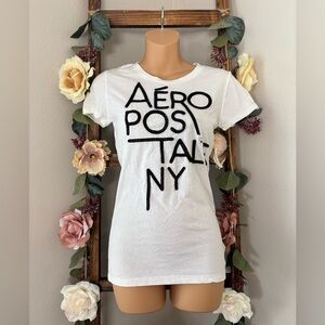 Y2K 2012 babydoll Tee Aeropostale White Black Embroidered NWT Size Medium